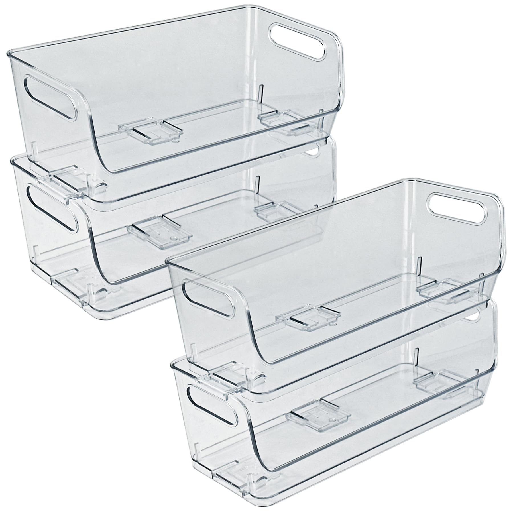 Azar Displays 556754-4PK - Contenedor de almacenamiento apilable estrecho para despensa, organizador transparente de plástico sin BPA, para nevera, despensa, organización y almacenamiento (paquete de