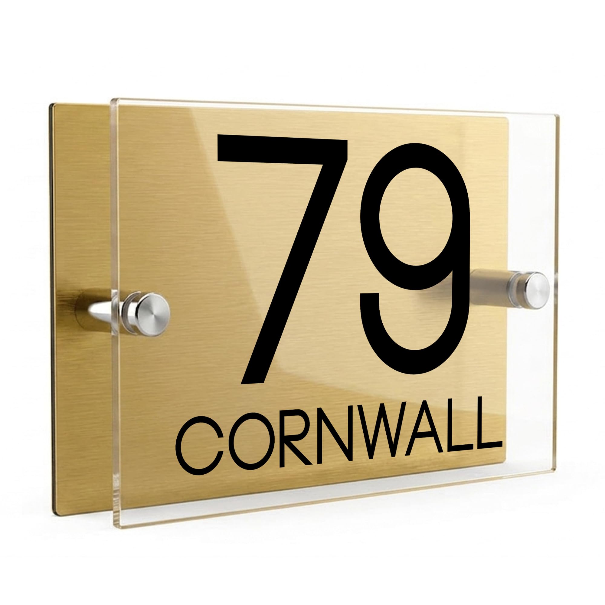 Housics House Number Sign, Brushed Gold Acrylic, 200x130mm, Door Design 13