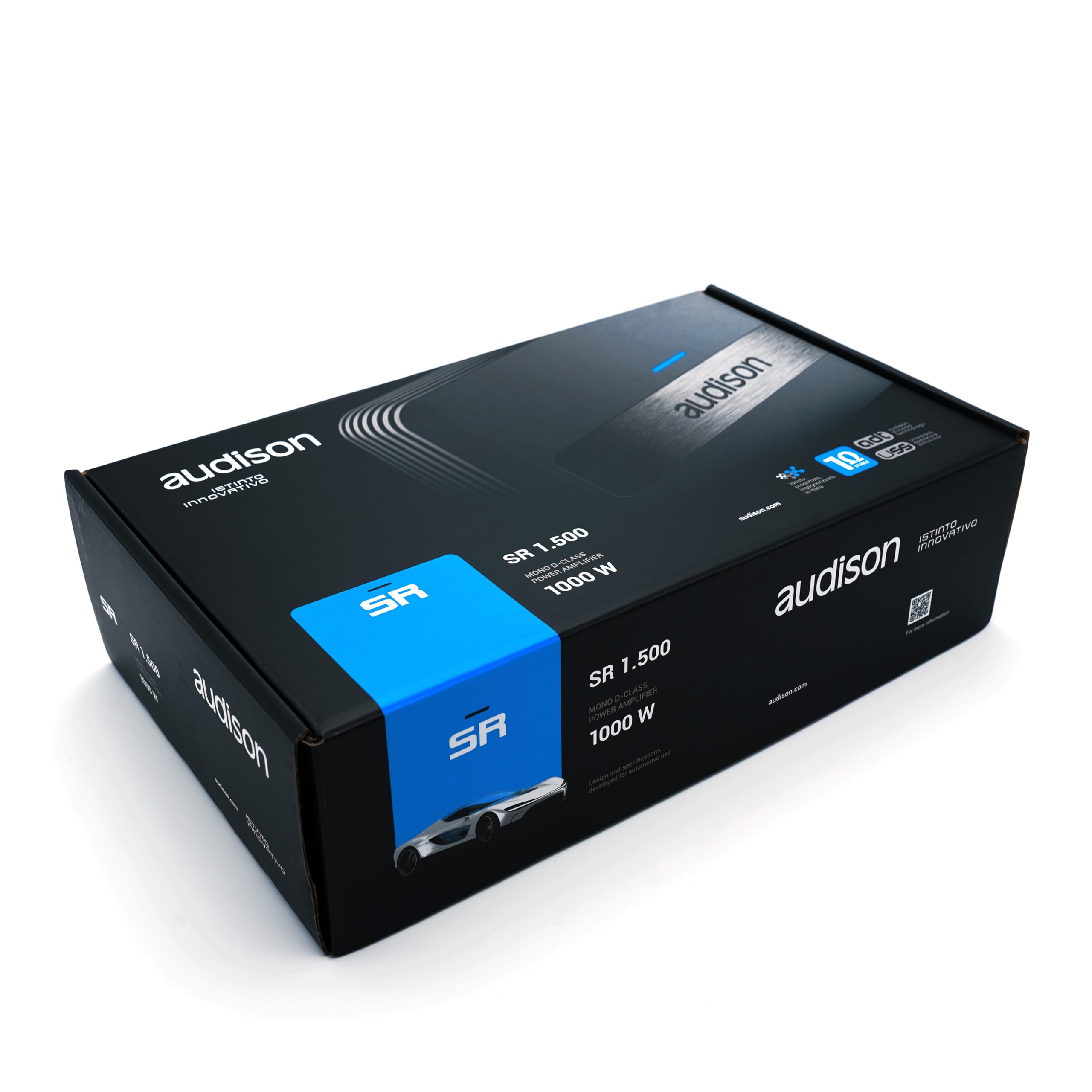 Audison SR 1.500 Amplificateur Mono Classe D pour Système Audio, Technologie ADC et USS, Filtres Réglables, Entrées Double Niveau, 1000W RMS, 1 Ohm, Noir