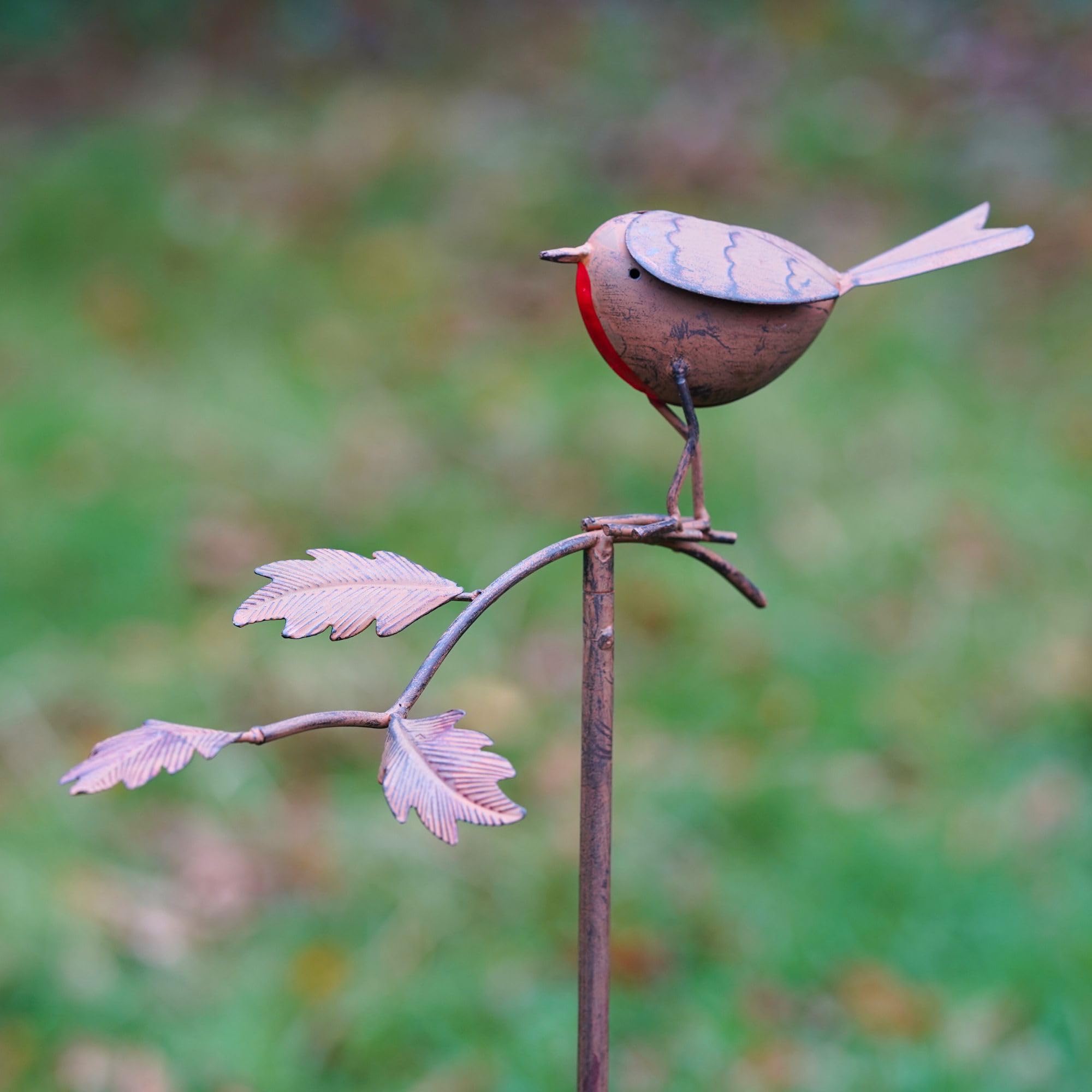 Burgess Home & Garden Brown Robin On Branch Metal Garden Ornament British Bird Statue Stake Outdoor Decoration Robin On Stick Gift