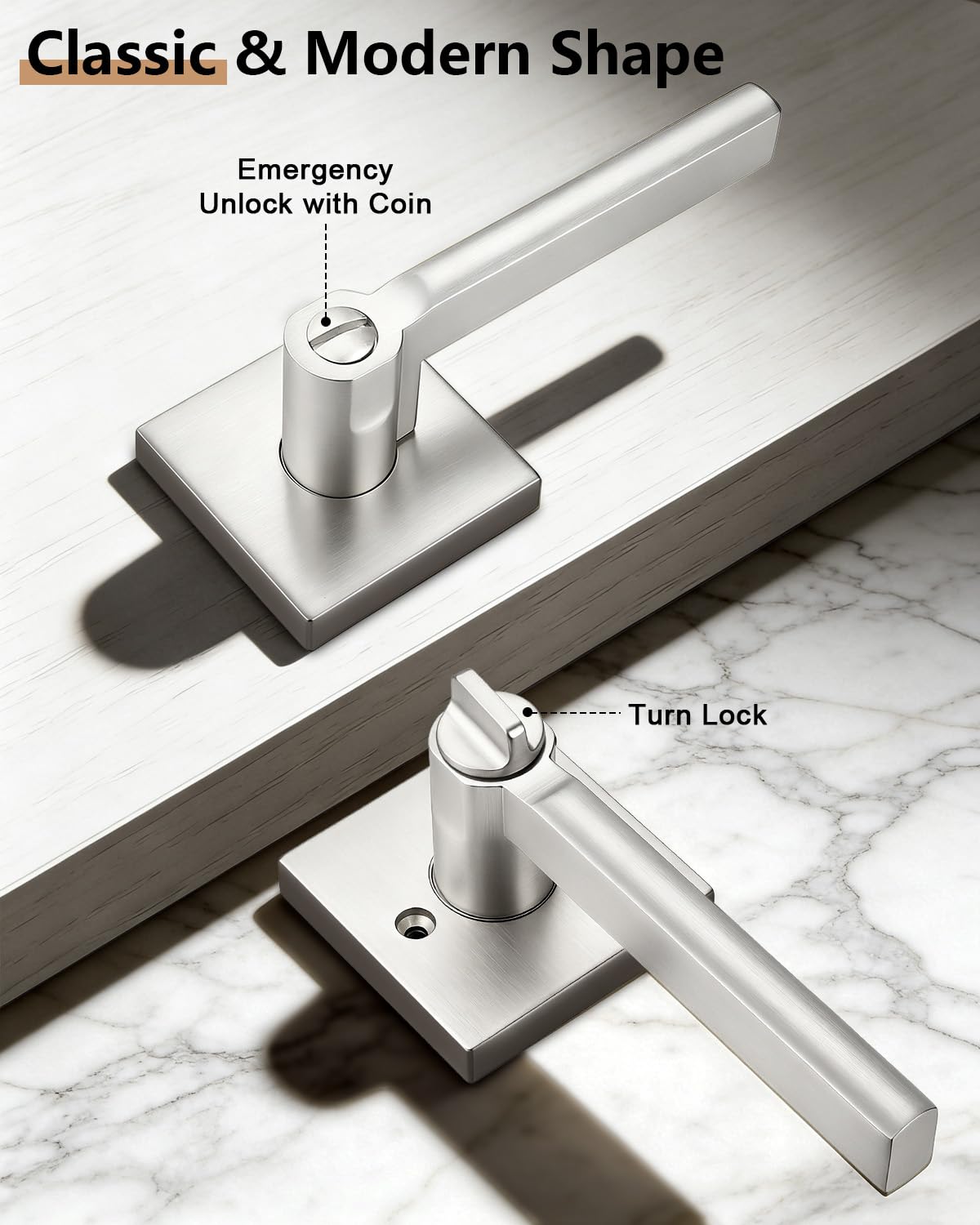 Probrico Door Handle with Lock - Brushed Nickel -4