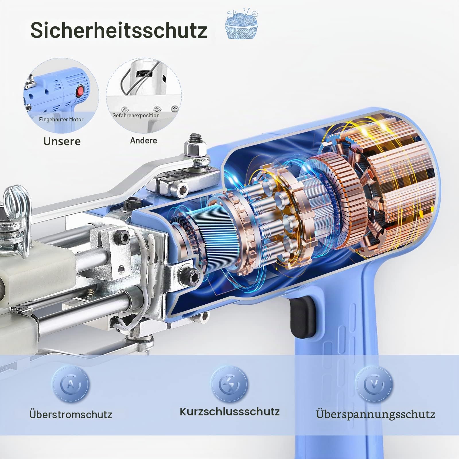 Tufting Gun 2 in 1, Aomdom Pistole Tufting Gun 5-40 Schritte Tufting Gun Kit 7-21 mm Elektrische Tufting Machine für Handwerk Teppich Kleidung DIY Geschenk