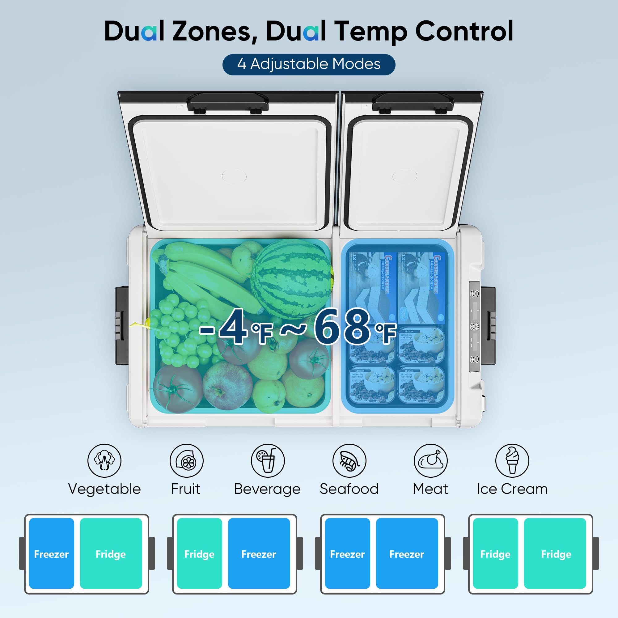 12 Volt Refrigerator Car Fridge - 40QT 38L Dual Zone Electric Cooler Car Refrigerator -4 68 Portable Refrigerator — view 2