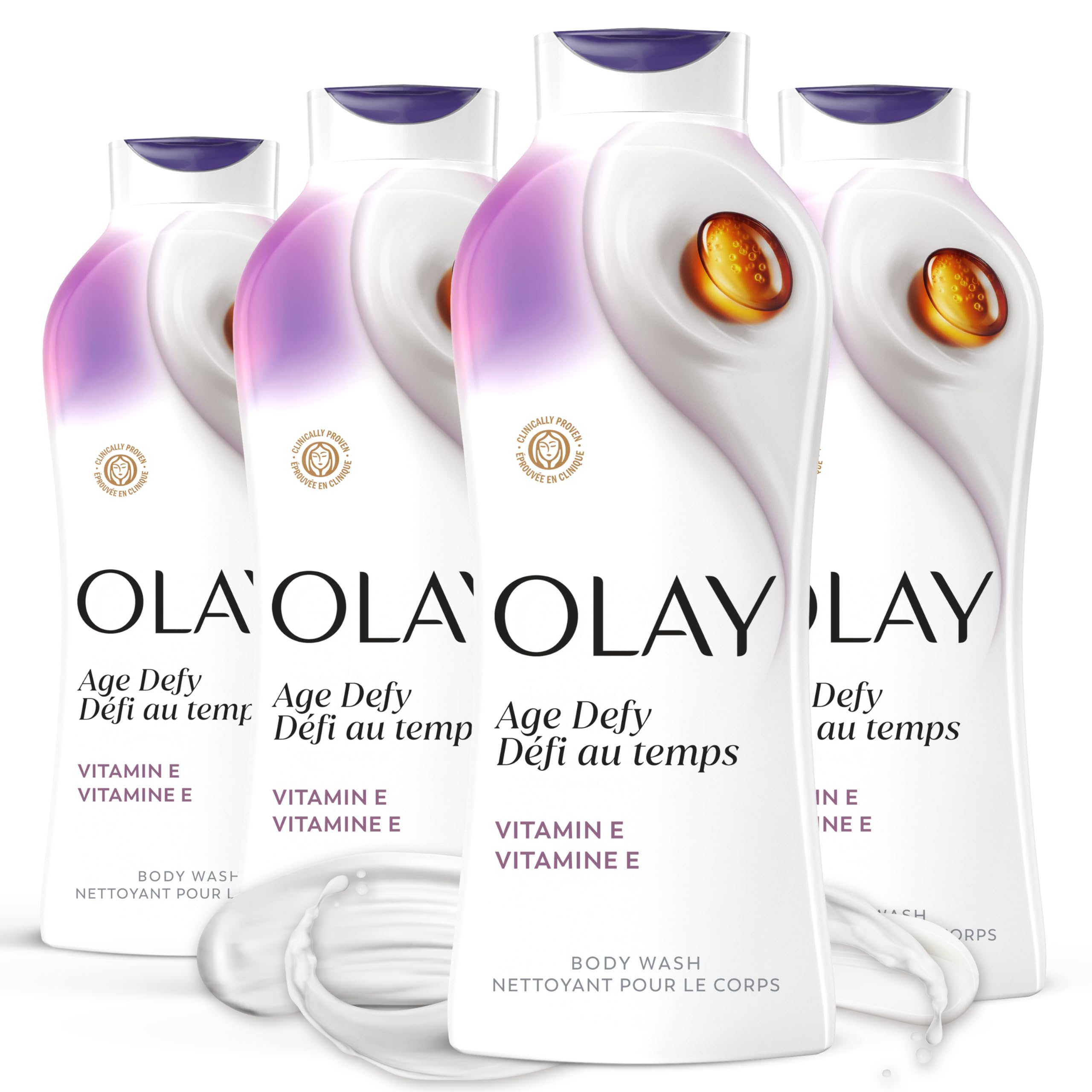 Olay Age Defying Body Wash with Vitamin E & B3 Complex, 22 Fl Oz (Pack of 4) for Moisturizing