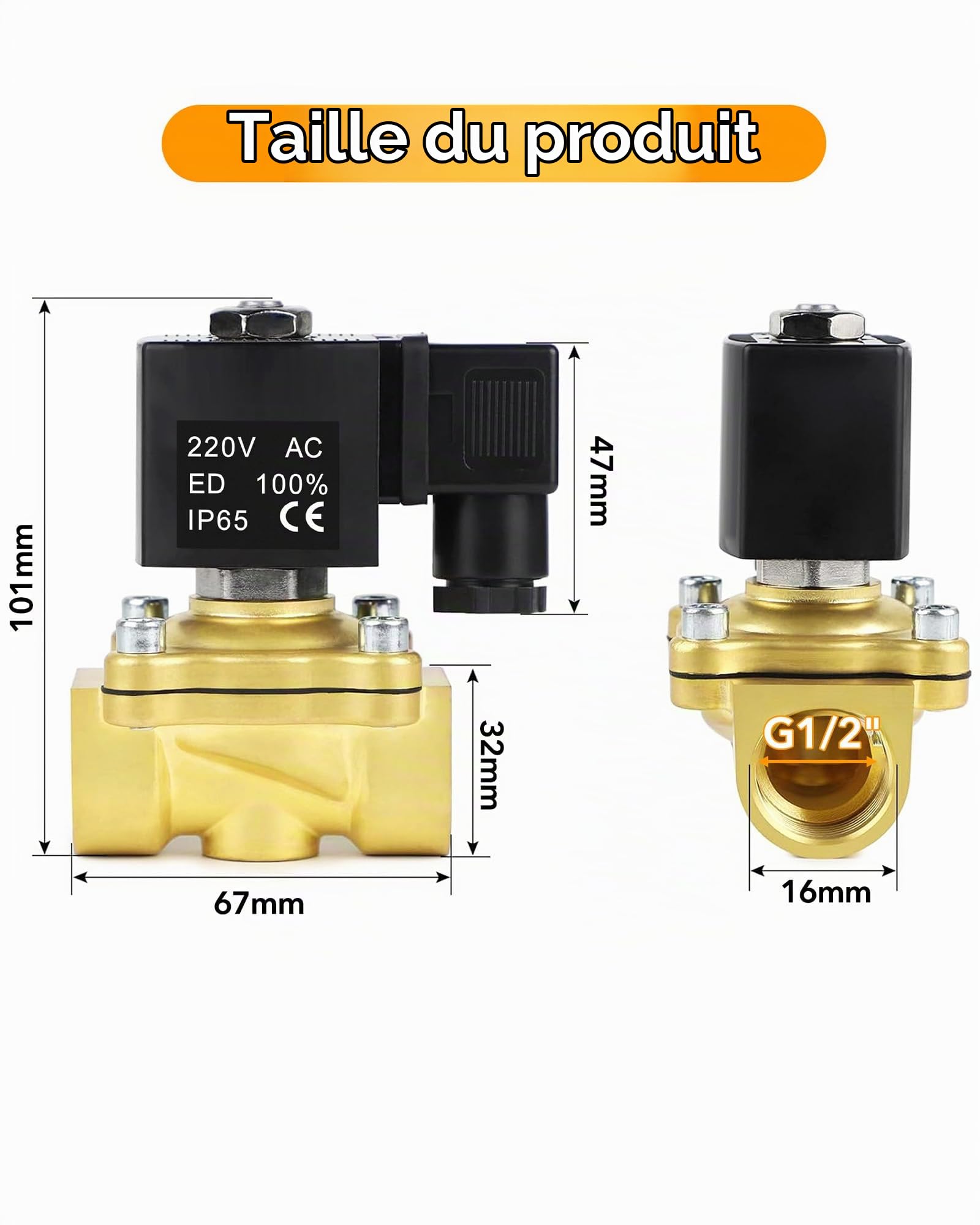 Électrovanne en Laiton: Électrovanne Magnétique 1/2" 220 V CA Commande Directe Valve Magnétique Électrique en Laiton pour Eau Air et Huile
