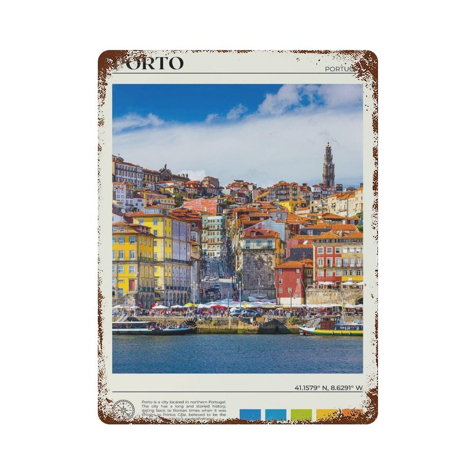 xiaoxiaoshen Real Photo Porto Decor Portugal Europe Wall Decor Art Metal Tin Poster Modern Home Decor Art Home Bar Shop Decorations Vintage Sign 40x30cm