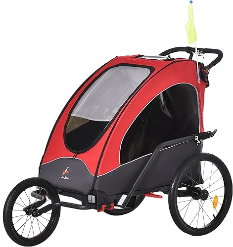 Aosom Remolque de bicicleta para niños 3 en 1 plegable para niños, cochecito de bebé, transporte con sistema de amortiguador, neumáticos de goma,