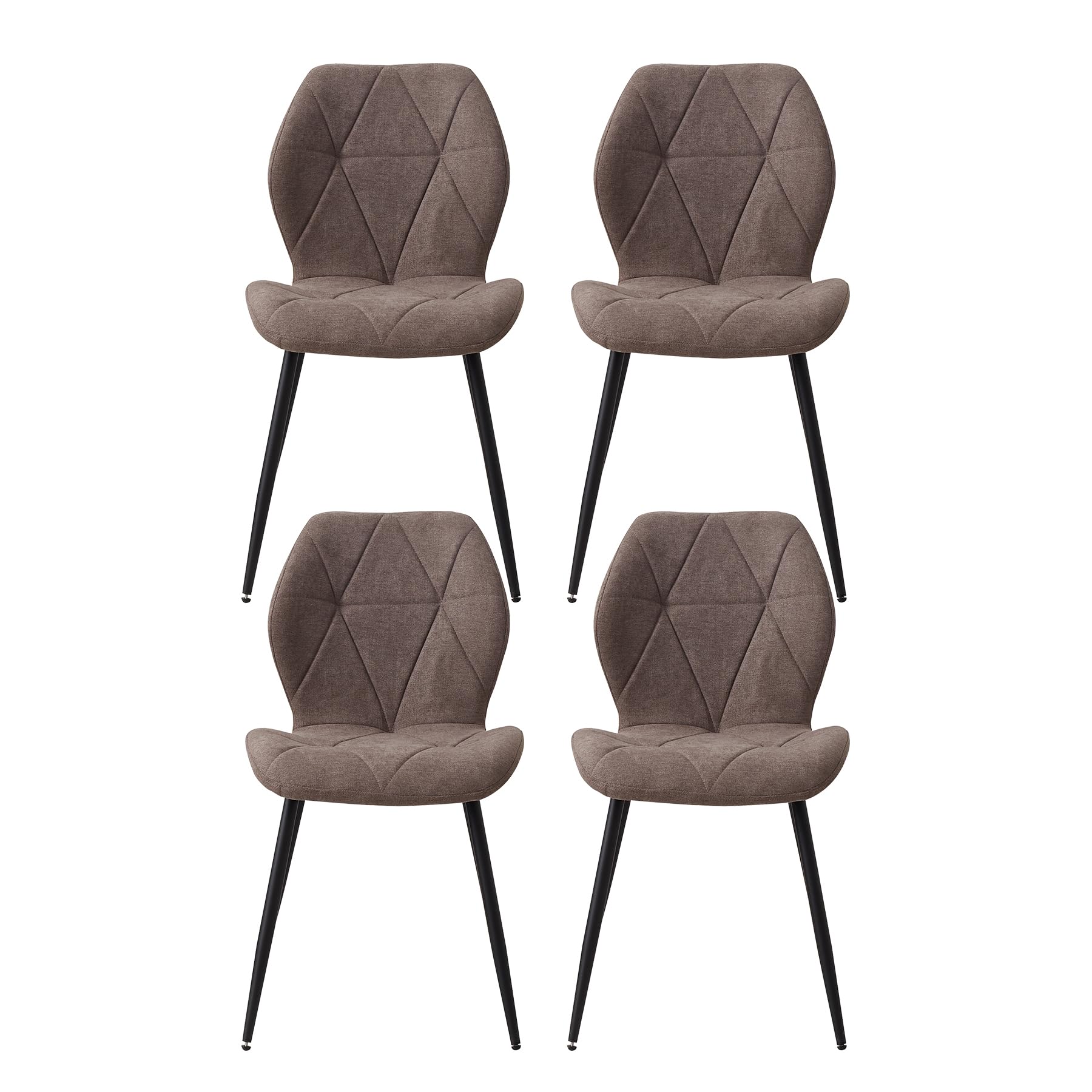 HJhomeheart Pack de 4 Sillas de Comedor, Sillas de Cocina Modernas, Sillas Tapizadas con Patas de Metal, Cojines de Tela con Patrón de Diamantes,Marrón