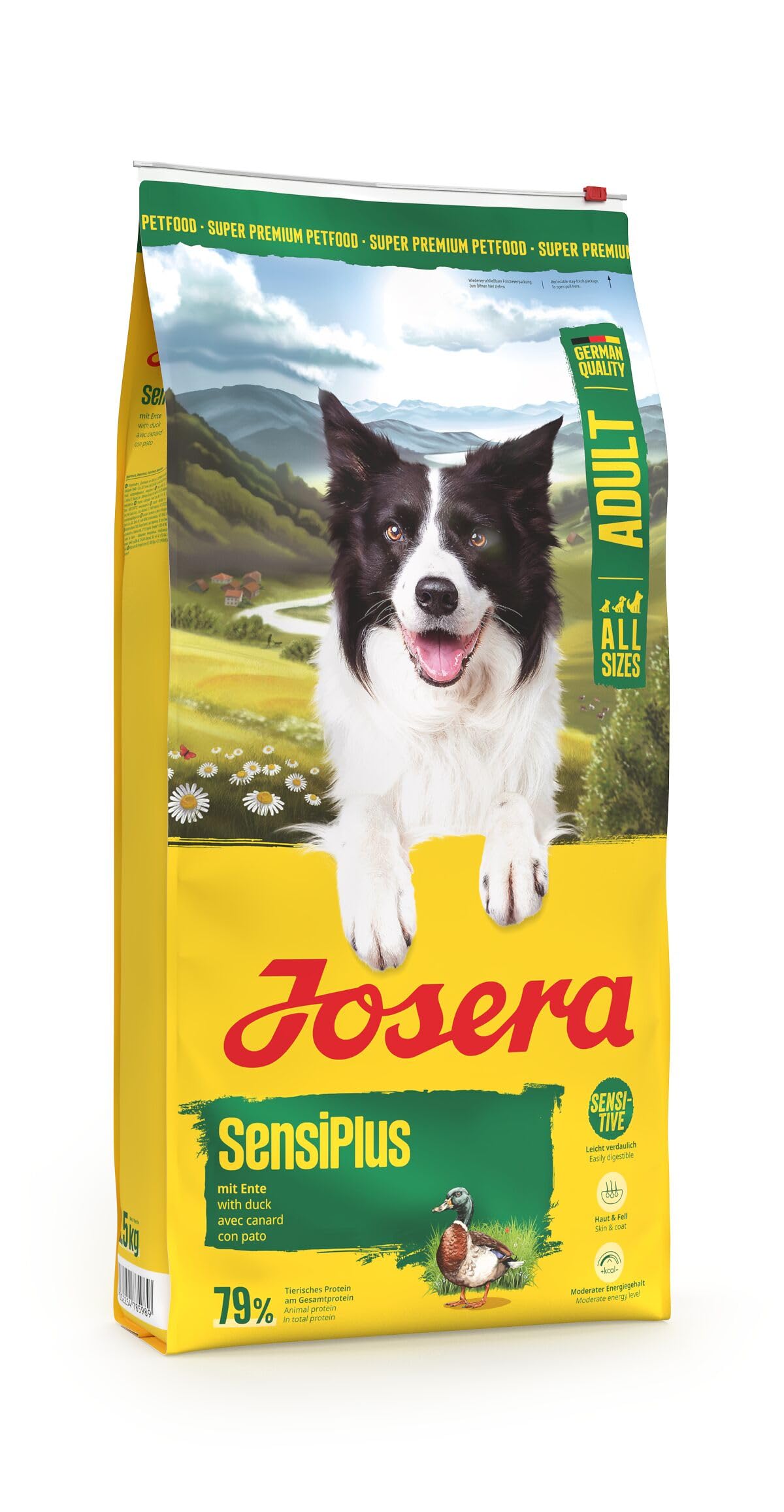 JOSERA SensiPlus 12,5 kg Adult Premium Trockenfutter mit Ente & Reis für empfindliche Hunde glutenfrei