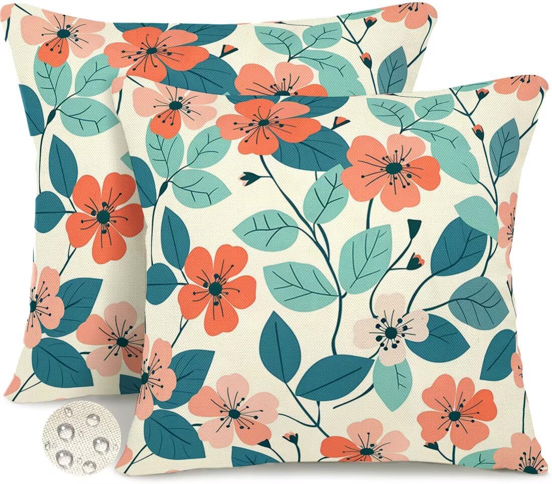 Wangllpgy Rustic Outdoor Cushions 55Cm X 55Cm Set Of 2 Waterproof Cushion Covers Plant Flowers Garden Cushions Summer Decorative Pillows Throw Pillow Covers Double-Sided For Outdoor Patio Garden Sofa -Gy454