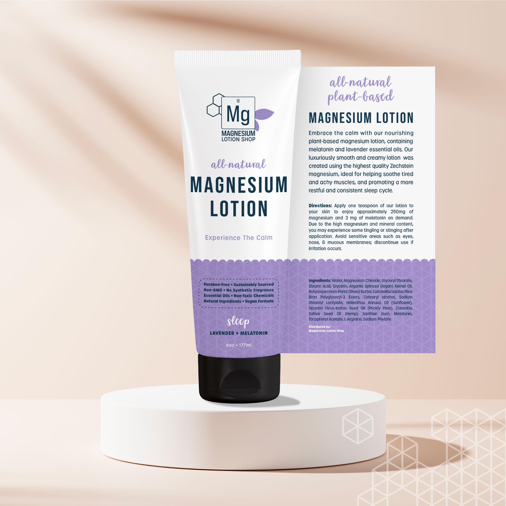Lavender Melatonin Magnesium Lotion with Zechstein Magnesium, 6 oz