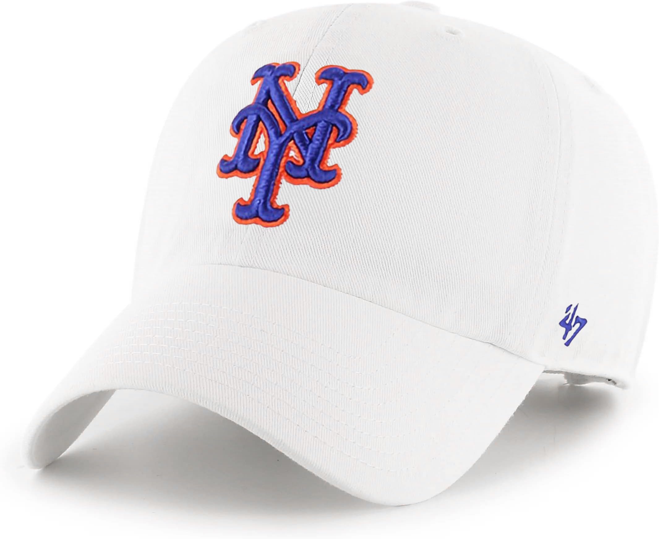 Unisex New York Mets 47 Mlb White Team Color Primary Logo Clean Up Adjustable Strap Hat Cap, Adult One Size Fits All, One Size