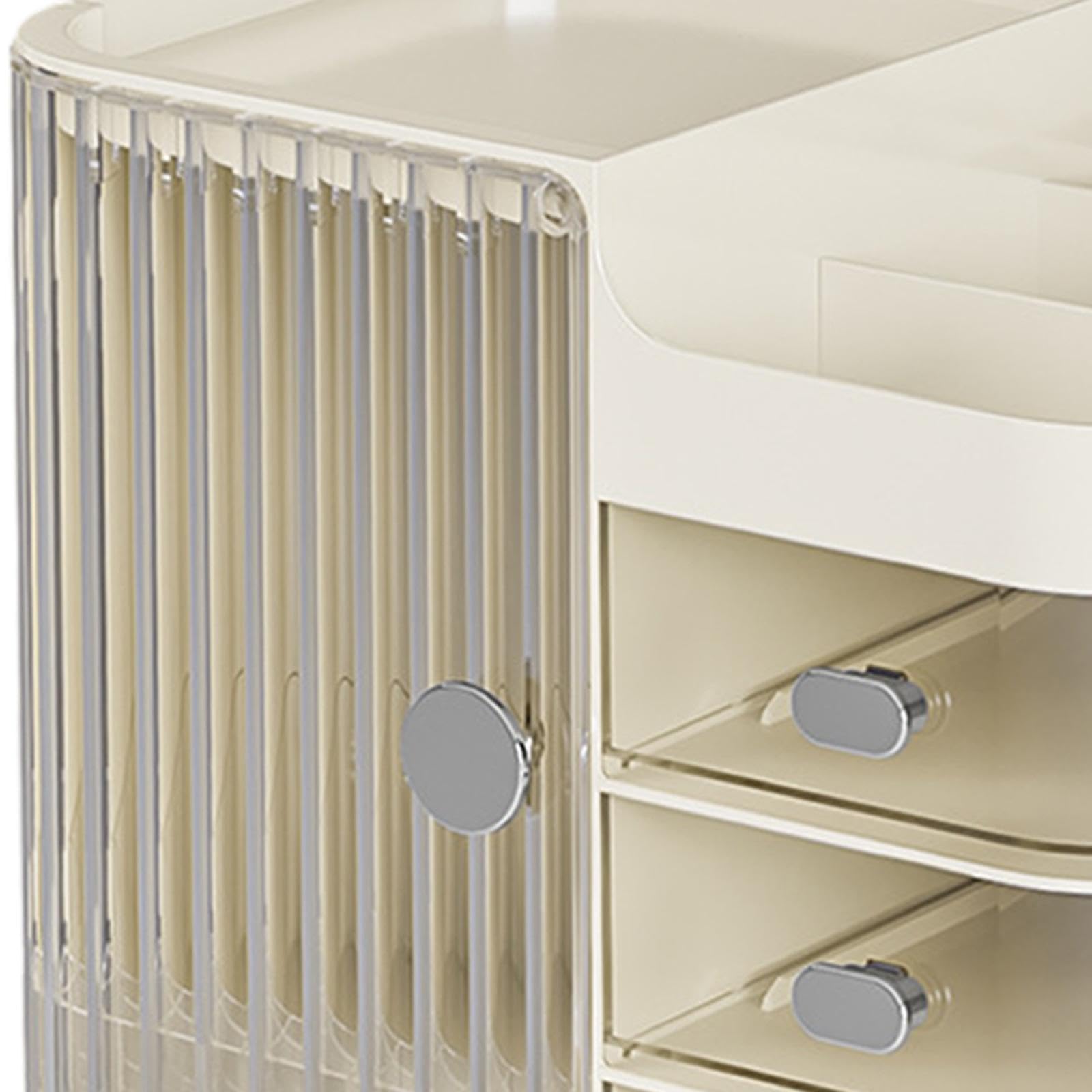 Organisateur de Maquillage Grand Organisateur Cosmétique Boîte de Rangement avec Tiroir Support pour Pinceaux Fonction Ouverture Large avec Miroir en, Blanc Clair