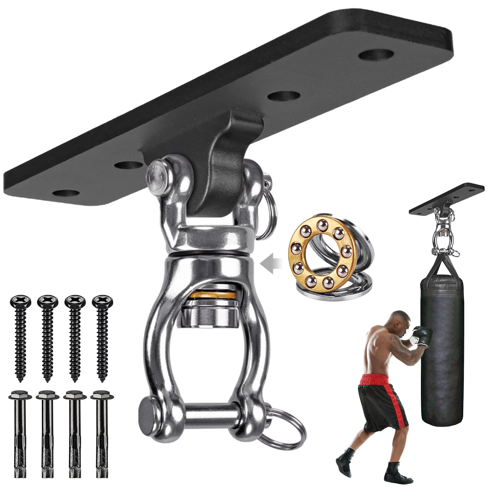 Kipika - Soporte para bolsa pesada de montaje en pared, colgador giratorio para saco de boxeo de alta resistencia para gimnasio en casa al interior, longitud ajustable para saco de kickboxing, saco