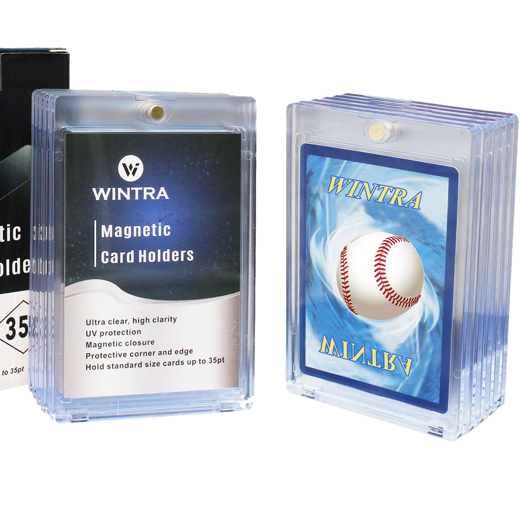 Wintra 10-Piece Magnetic Card Holder - 35pt Rigid Display Case for Collectible Trading, Sports & Baseball Cards (10 pcs)
