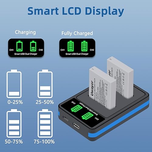 Miniatura 6 de Paquete de 2 baterías NB-5L y cargador dual para Canon Powershot S100, S110, SD700IS, SD790IS, SD850IS, SD870IS, SD880IS, SD890IS, SD900IS, SD950IS,