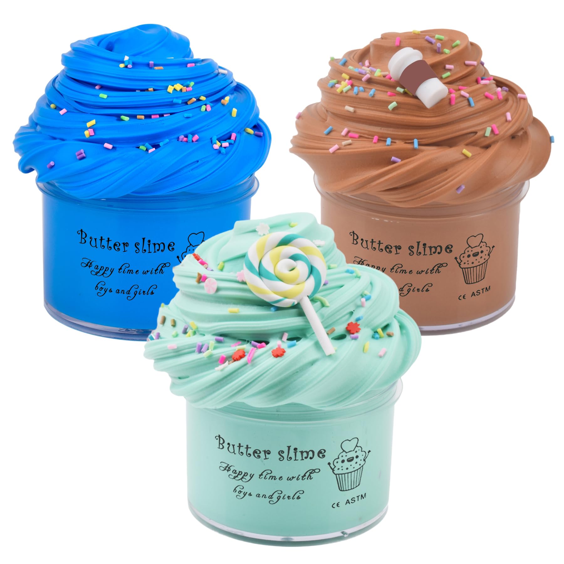 Slime Kit with 3 Pack Butter Slimes,Candy,Blue Scented Slime Kit for Girls and Boys,Super Soft and Non Sticky DIY Surprise Slime
