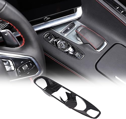 Daeiclru Cubierta de panel de botón de palanca de cambios de fibra de carbono real compatible con Chevrolet Corvette C8 2020-2023, accesorios de