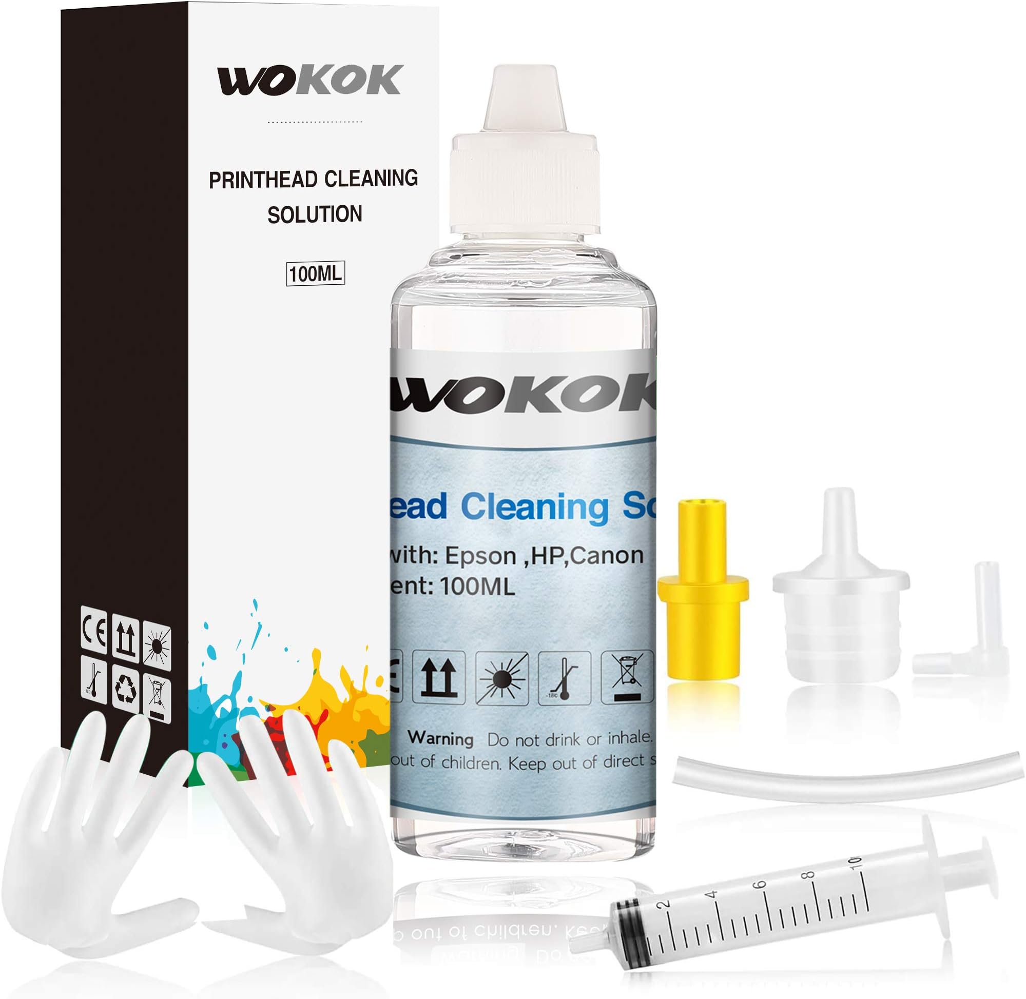 Printer Cleaning Kit | Printhead Cleaning Kit | for Inkjet Printers HP/Brother/Epson/Canon WF-7710 WF-3640 7620 8600 8610 8620 WF-2750 WF-2650 ET-2750 ET-2650 C88 Liquid Printers Nozzle（100ml）
