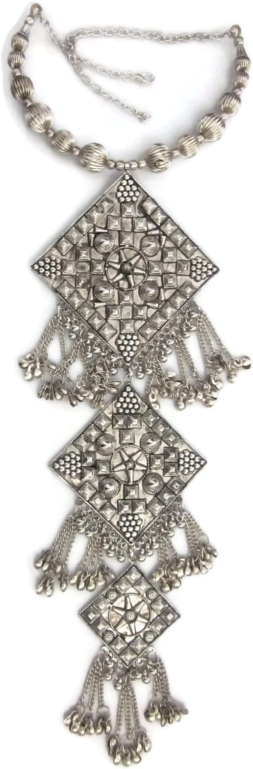 Chunky Designer Bib Necklace Choker - Tie Necklace - Handmade - Bohemian Fashion Jewelry - Tribal Boho Gypsy Gothic Hippie Afghan Kuchi Banjara Festival Fashion Novelty Jewelry Womens Accessories