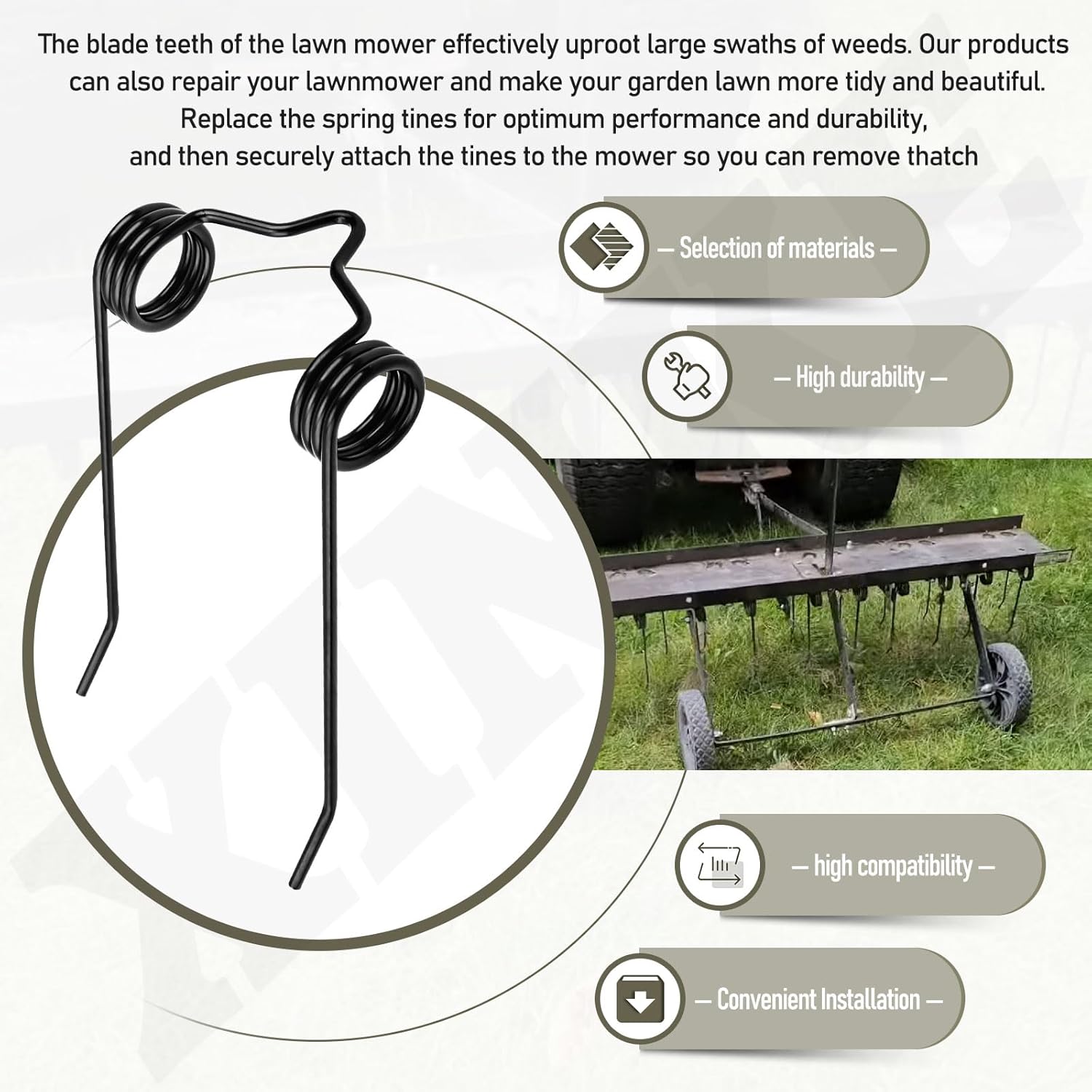 10 Pcs 43783 Dethatcher Replacement Spring Tine for Agri-Fab 45-0294, 45-0295 Tow-Behind Lawn De-thatchers, Yard Tools Lawn Mower Attachments