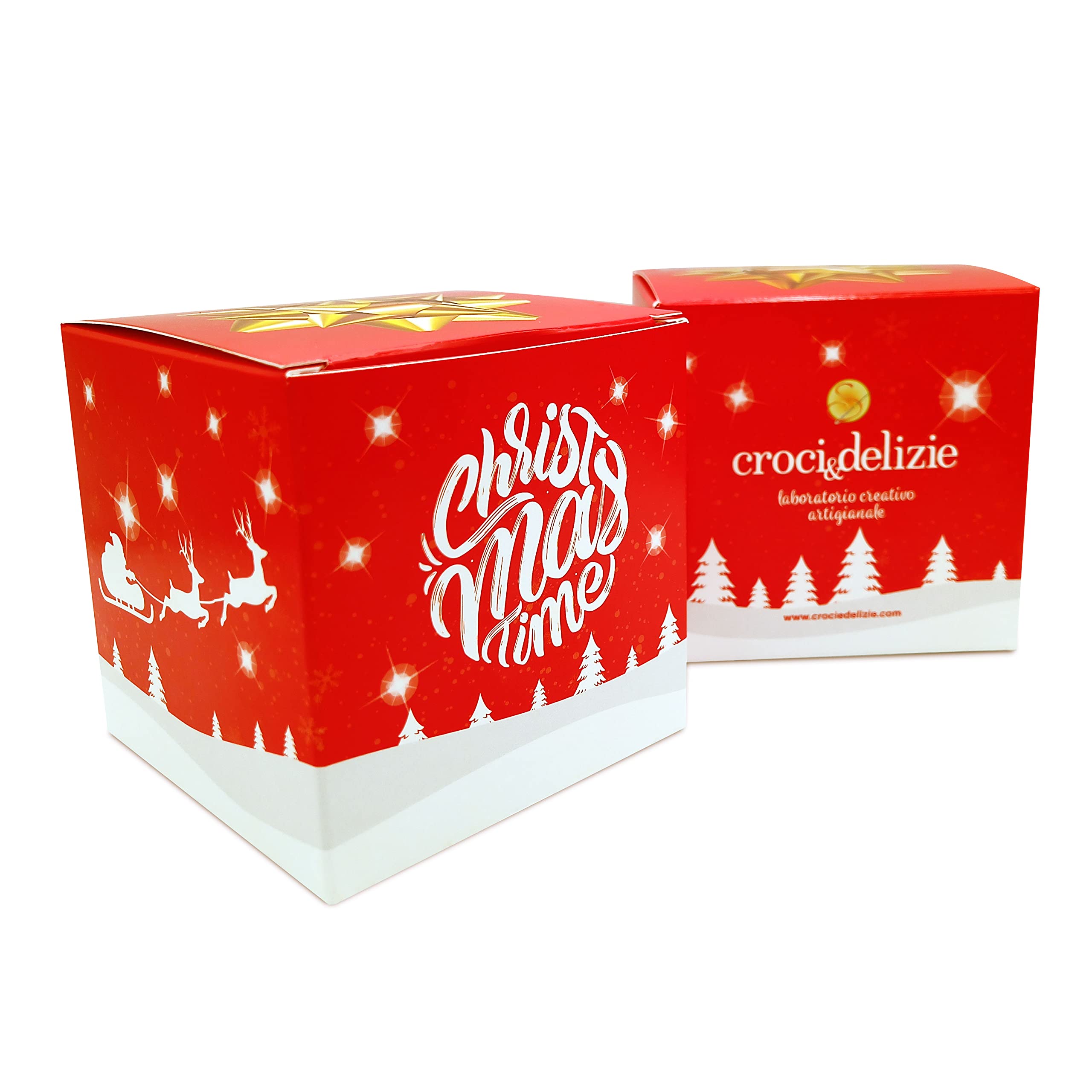 Set di 4 palline di Natale personalizzate con nome 8 cm – Decorazioni natalizie artigianali, pronte per regalo, confezionate singolarmente in eleganti scatole, Made in Italy