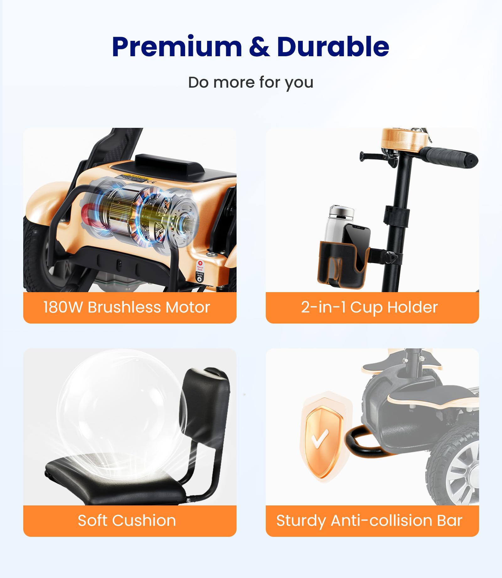 VOCIC D71 Carbonio Elettrico pieghevole disabili ultraleggera(21KG),20KM | 20 chilometri Carbonio Mobilità disabili per adulti con telai regolabili, Aeromobile idoneo al volo,5 anni (Arancione)