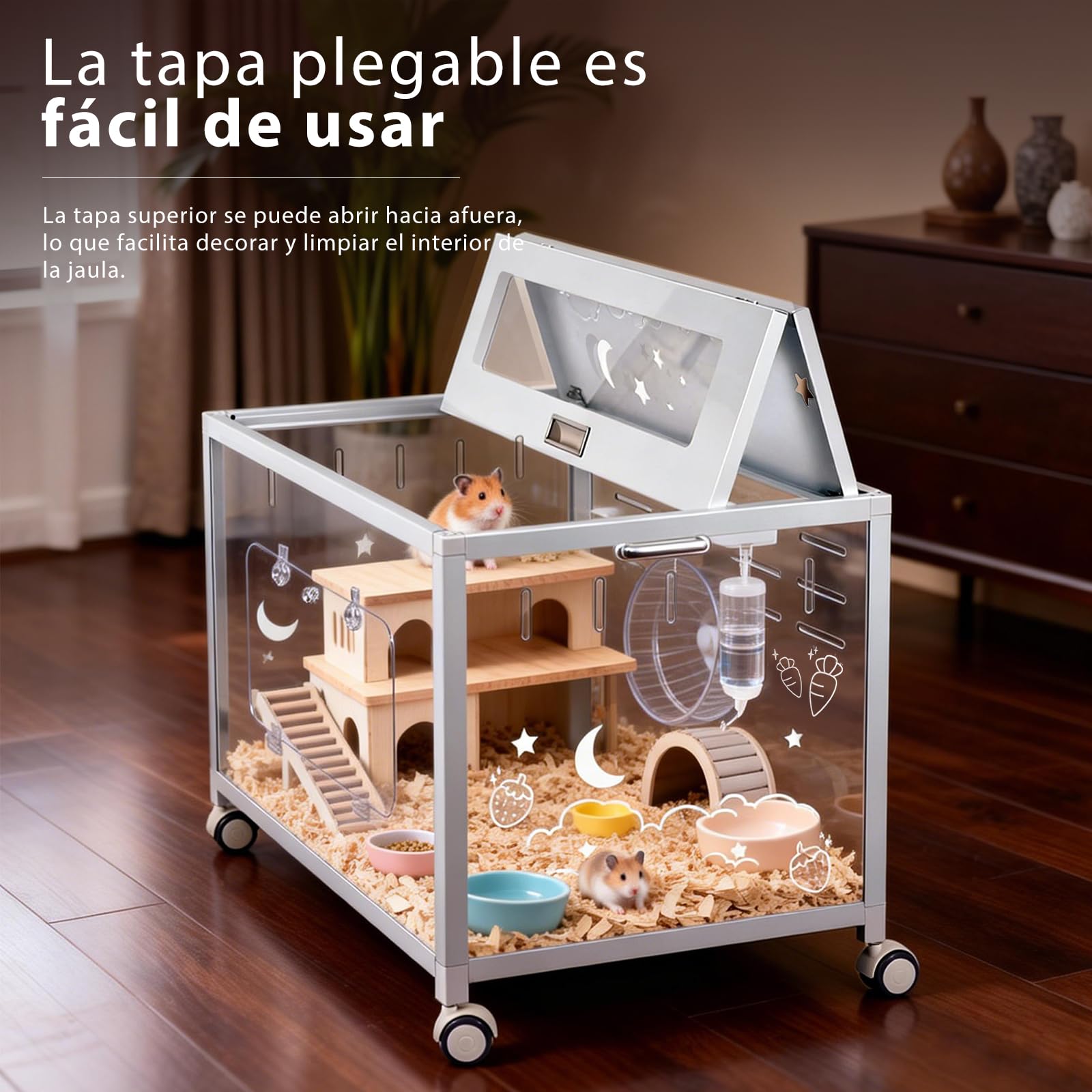 Jaula grande para hámster de 80 x 50 x 55 cm, jaula para roedores con ruedas, jaula de metal sólido para jerbos, hámster dorado, hámster enano, recinto para hámster acrílico, color blanco