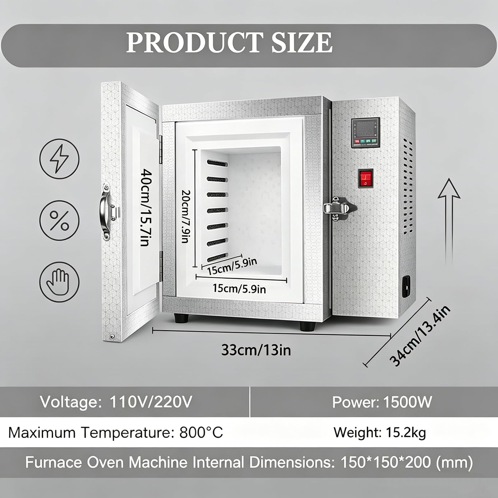 800C Forno Muffola per Preriscaldo Stampo Gesso Cera Persa Laboratorio,Forno Elettrico Ceramica Casa Argilla Hobby Banco,Forno Calcinazione 1500W con Scarico Superiore