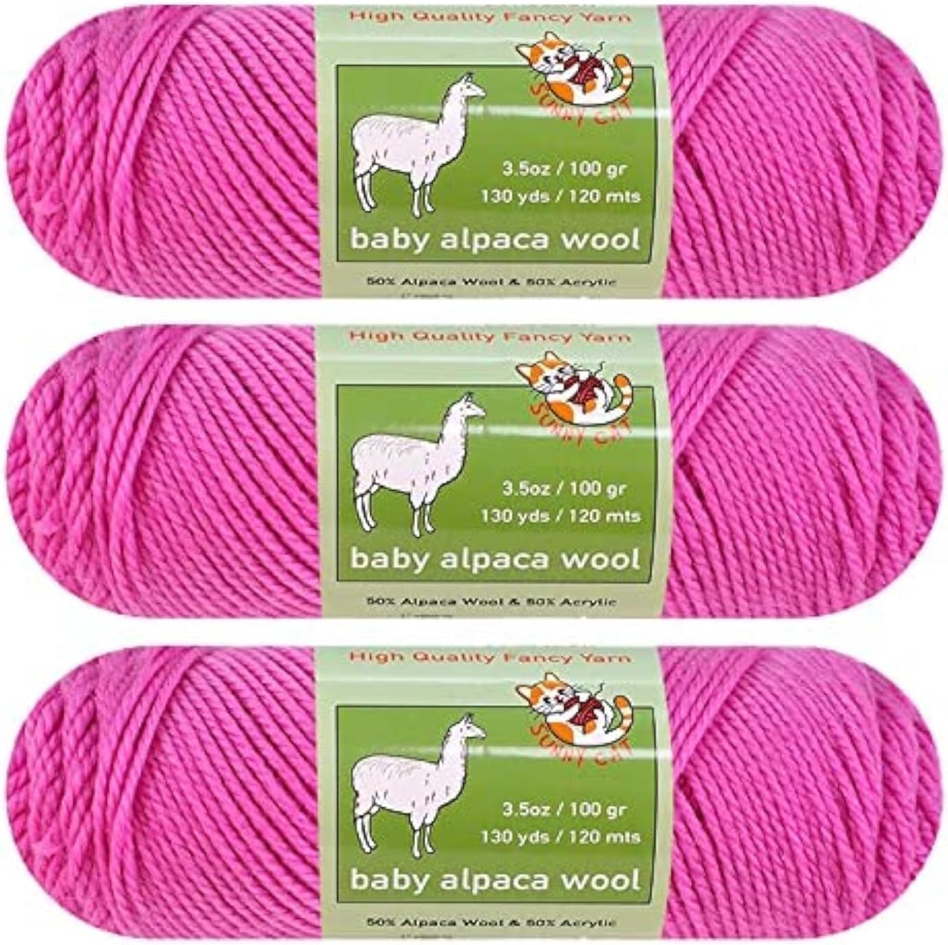 Baby Alpaca Luxury Yarn Worsted Weight 3 skeins (100g/3.5oz/Each) Fashion Collection Art Crafts Crochet and Knitting Sunny Cat Premium Brand (Lilac)