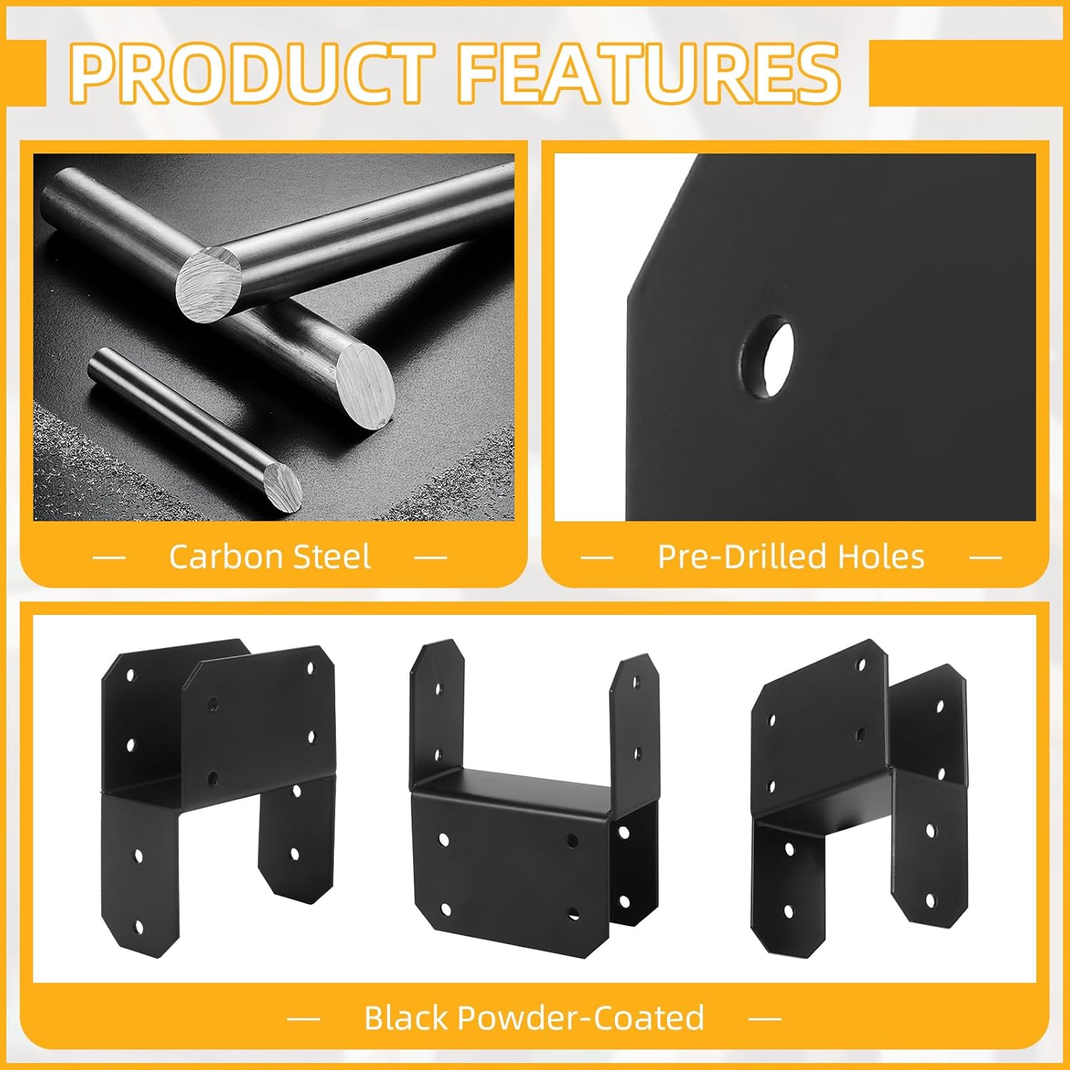 8 Pcs Black Caps Tie Brackets for 2x4 Post(Actual 1.5"x3.5"), Post Cap Tie Carbon Steel Post Bracket Anchor Connector Support for Post to Wood Deck
