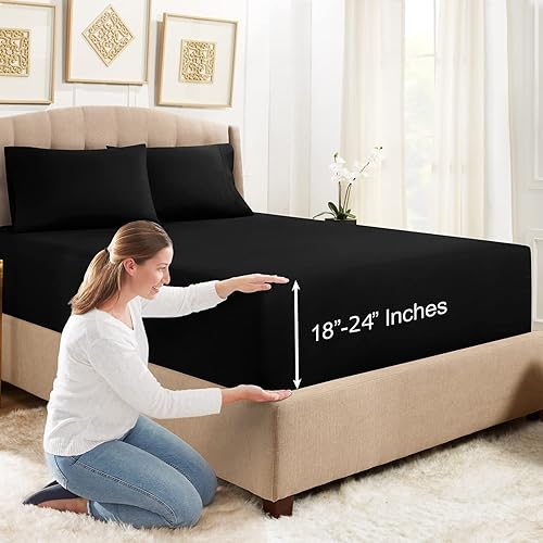 Miniatura 1 de Empyrean Bedding - Sábanas bajeras tamaño Queen, con sábana de cajón extra profunda  Juego de sábanas bajeras extra profundas, de 24 pulgadas, con 2