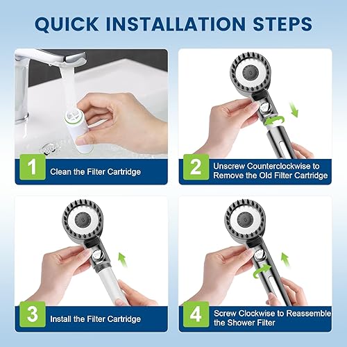 Miniatura 6 de Paquete de 2 cartuchos de filtro de ducha de repuesto para cabezal de ducha de mano, filtros de repuesto de 18 etapas para agua dura, elimina cloro