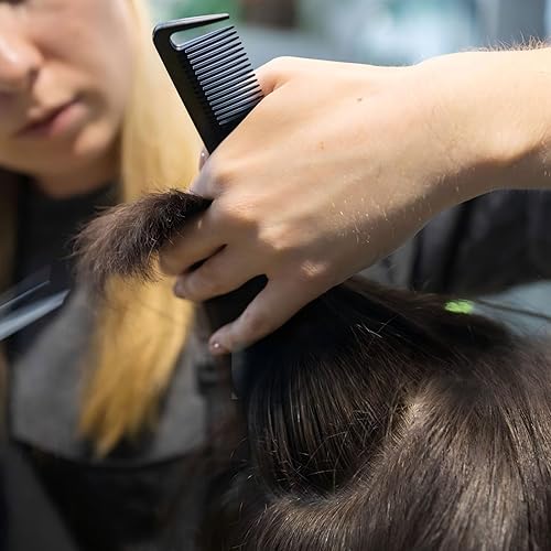 Miniatura 4 de Peine profesional negro de burlas, dientes finos y anchos + peine de pelo de cola de rata para todo tipo de cabello, paquete de 2
