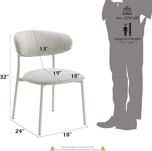 Miniatura 10 de Acme Kalam - Silla auxiliar de comedor de metal y tela de 20 pulgadas, color gris y beige (juego de 2)