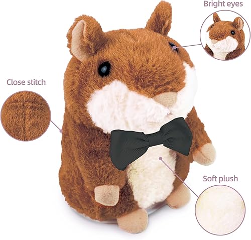 Miniatura 2 de Hámster parlante, repite lo que dices, juguete electrónico de peluche para niños, niñas y bebés (lazo negro)
