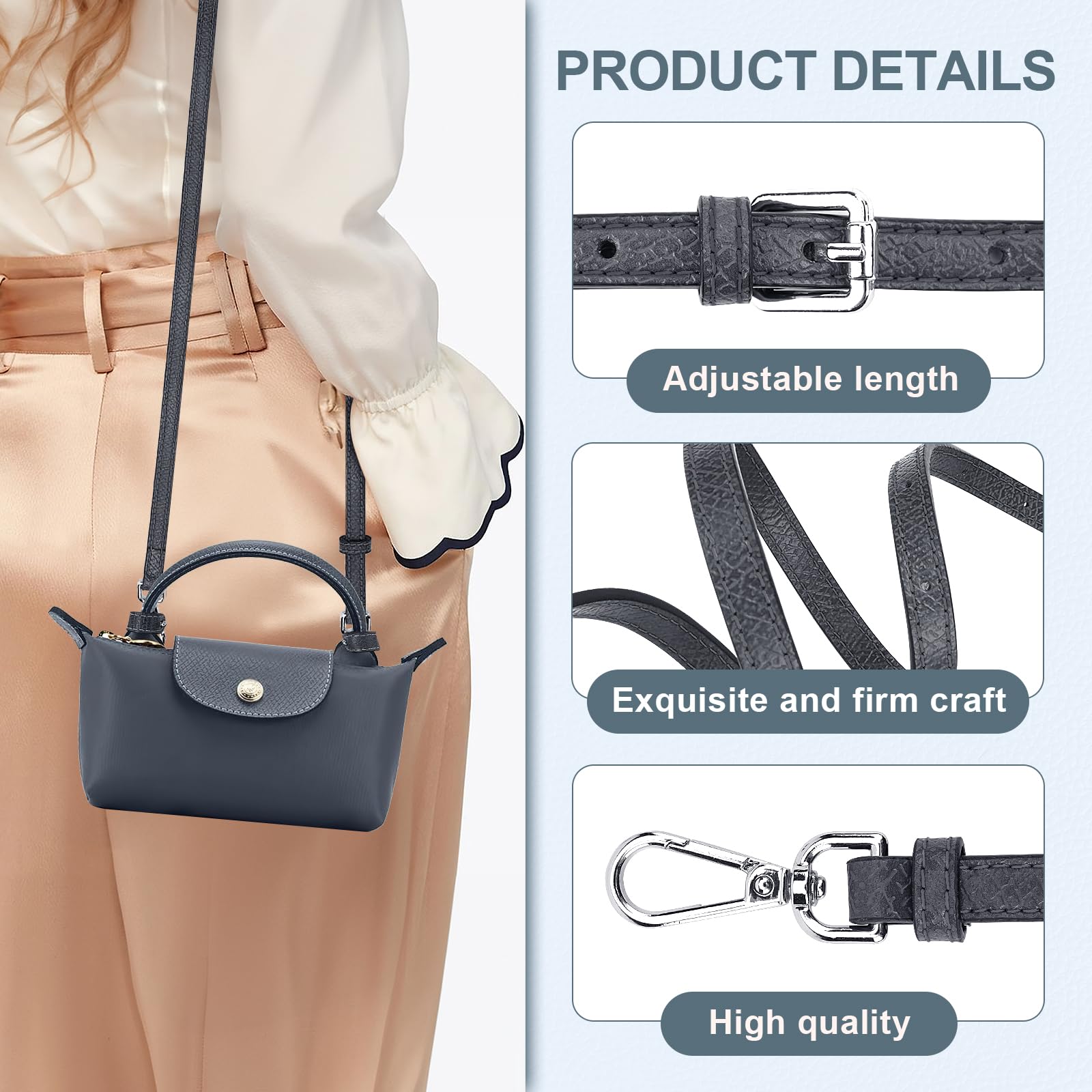 2 Tracolle Per Borsa Donna Regolabili - Cinghie Di Ricambio Con Ganci, Larghe 3.8 Cm, Nero - Foto 8