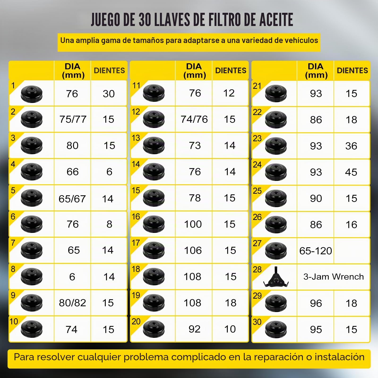VEVOR Juego de Vasos para Filtro de Aceite 30 Piezas Juego de Llaves de Filtro de Aceite de Acero Perfil Bajo con Cabeza de 3/8" con Estuche para Quitar e Instalar Tapa del Filtro de Combustible