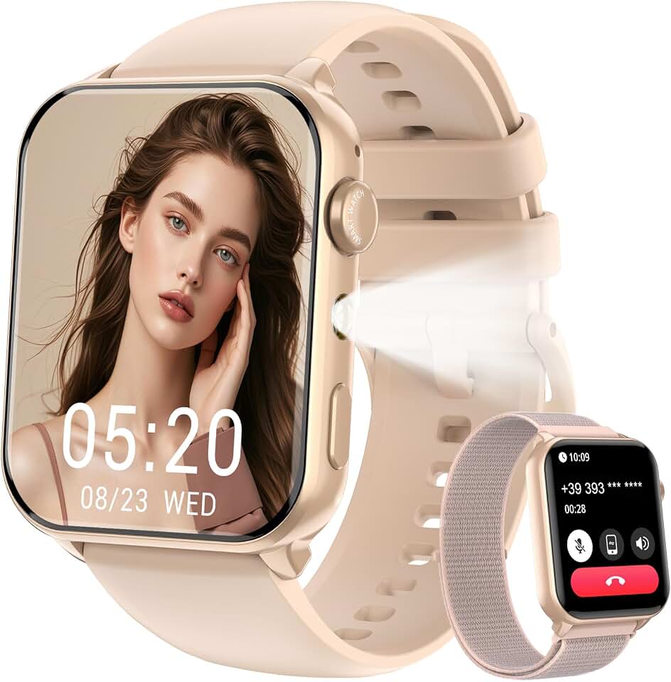 IOWODO Smartwatch Unissex 1.91" - Chamadas Bluetooth, 100+ Modos Esportivos, 2 Pulseiras - Android/iOS (Rosa)