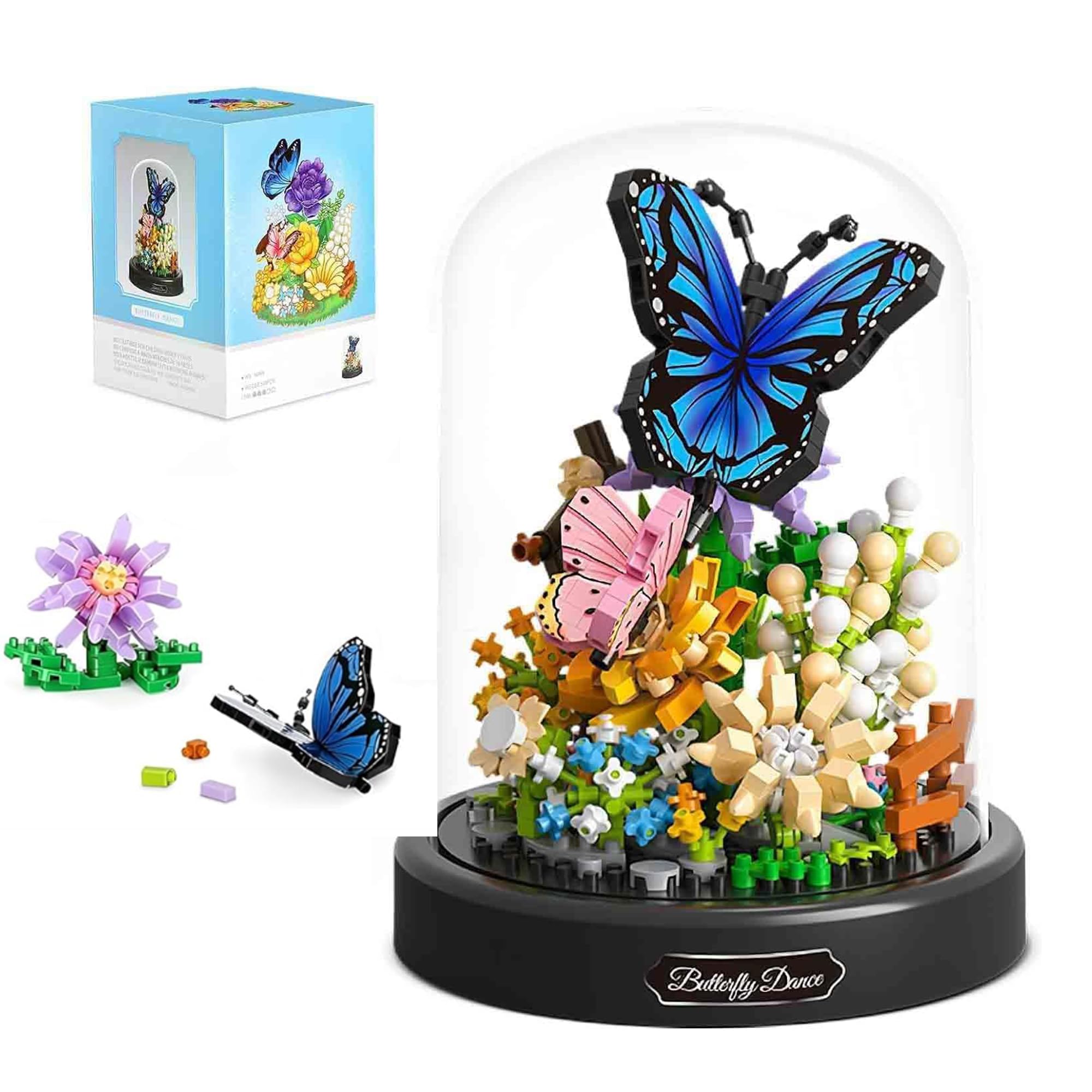 Butterfly & Flowers Building Toy Kit - 530 Pcs Mini Buliding Blocks Set, Garden Flower Bouquet Animal Insect Botanical Plant Construction Brick for Adults, Gifts for Birthday Valentine's Day Christmas