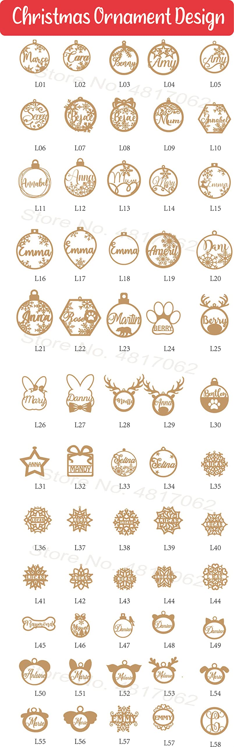 Flocons de Neige personnalisés Flocons de Neige décoration en Bois Pendentif ， Cadeau de Boule de nom découpé au Laser-9 cm, 5 pièces
