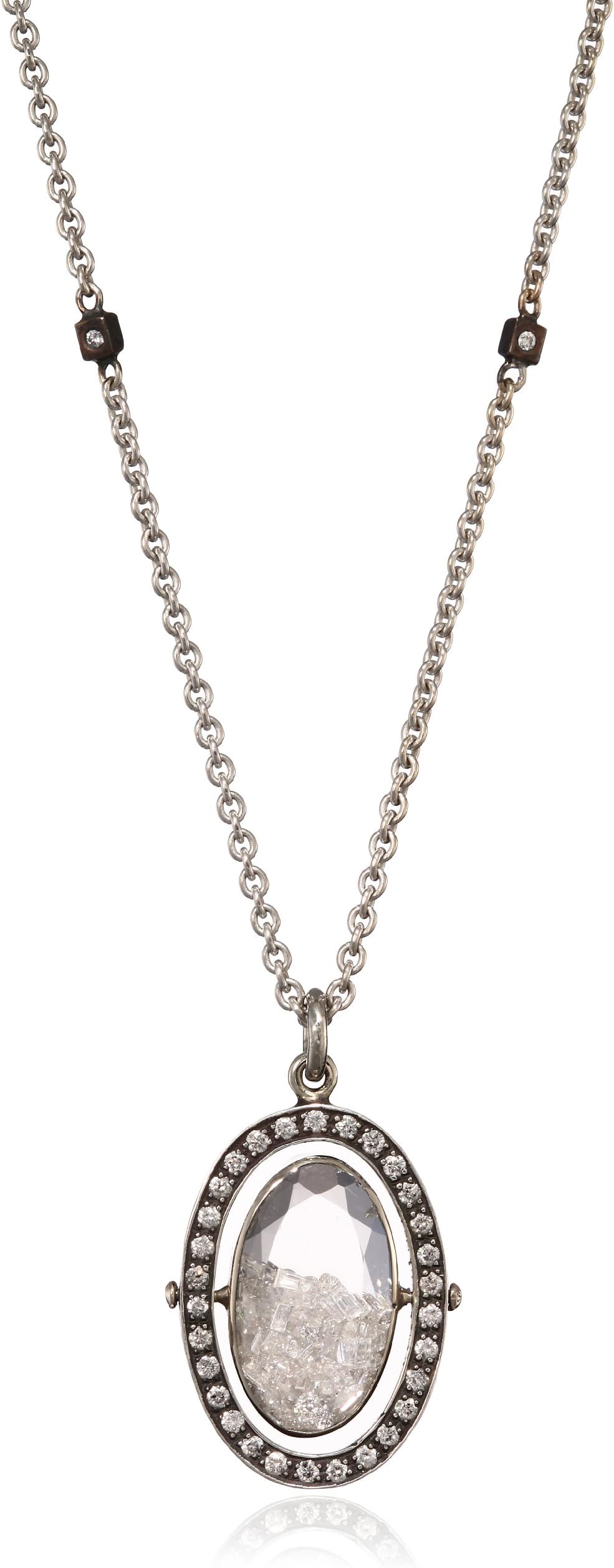 "Kaleidoscope" 14K White Gold Floating Diamond Oval Pendant Necklace