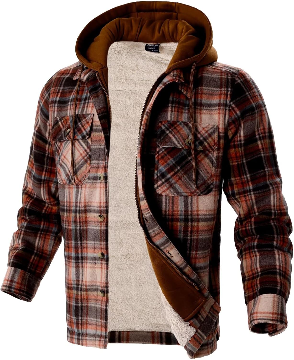 LeeHanTon Mens Flannel Jacket Heavyweight Sherpa Fleece Jackets Outdoor Hiking Casual Soft Warm Coat with Pockets - Image 3