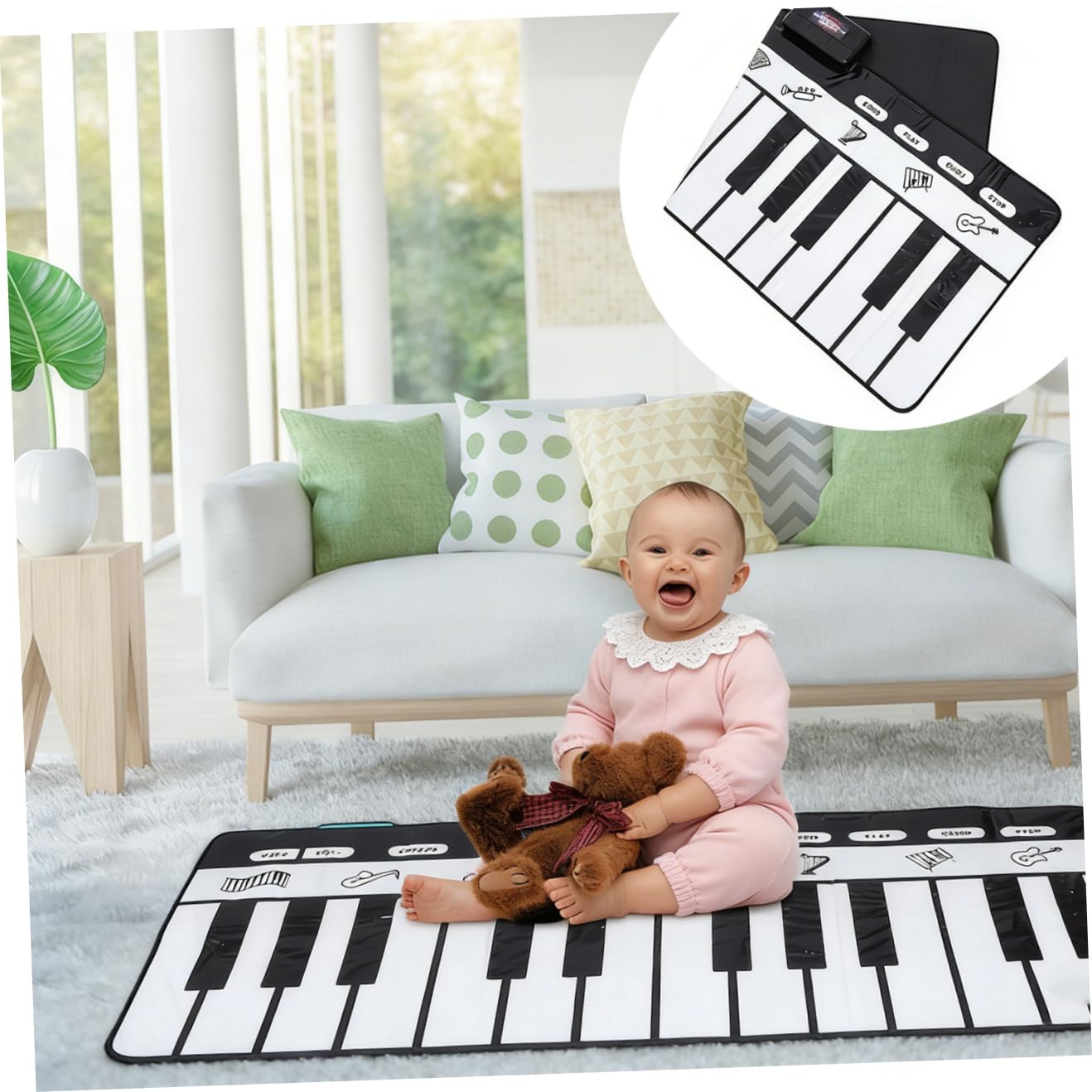 ibasenice Tappeto Musicale Pianoforte Nero Bianco Multifunzione Gioco Educativo per Sviluppo Udito e Movimento Morbido e Sicuro per Ragazzo Ragazza