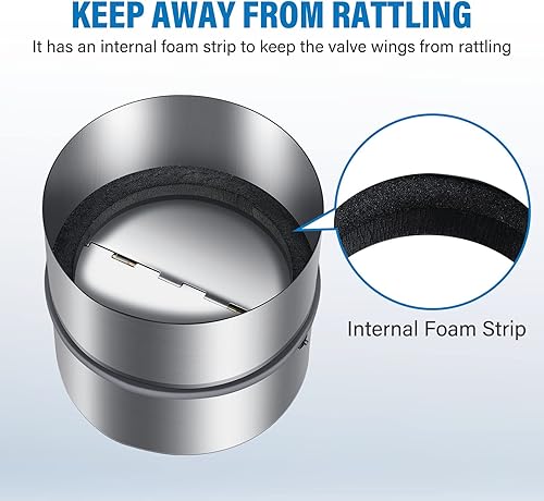 Miniatura 4 de iPower Bloqueador de corrientes de aire de 6 pulgadas, amortiguador de contracorriente, inserto de flujo de aire unidireccional, con 2 muelles en