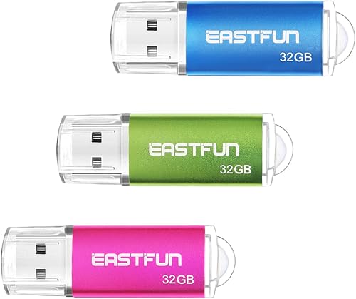 EASTFUN Unidad flash USB 2.0 de 32 GB, unidad de memoria USB 2.0, unidad de pulgar de 32 GB, paquete de 3 unidades (3 x 32 GB) colores (rosa azul