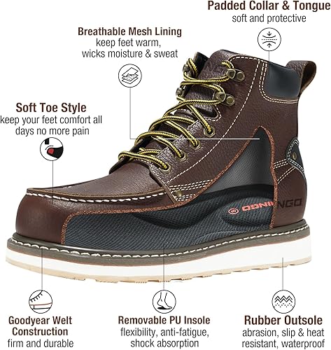 Miniatura 6 de HISEA Botas de trabajo para hombre, botas de acero con punta suave, 6 pulgadas, impermeables, antideslizantes, industriales y de construcción, 7