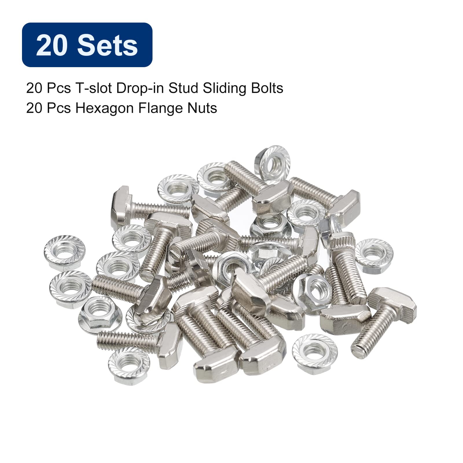uxcell M6x20mm T Slot Drop-in Bolt and M6 Hexagon Flange Nut Set