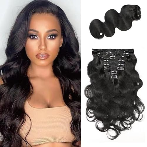 Miniatura 8 de Yacurcur Juego de 8 extensiones de cabello humano ondulado con clip, 4.23 oz (4.23 onzas), cabello humano virgen brasileño 10A para mujeres negras,