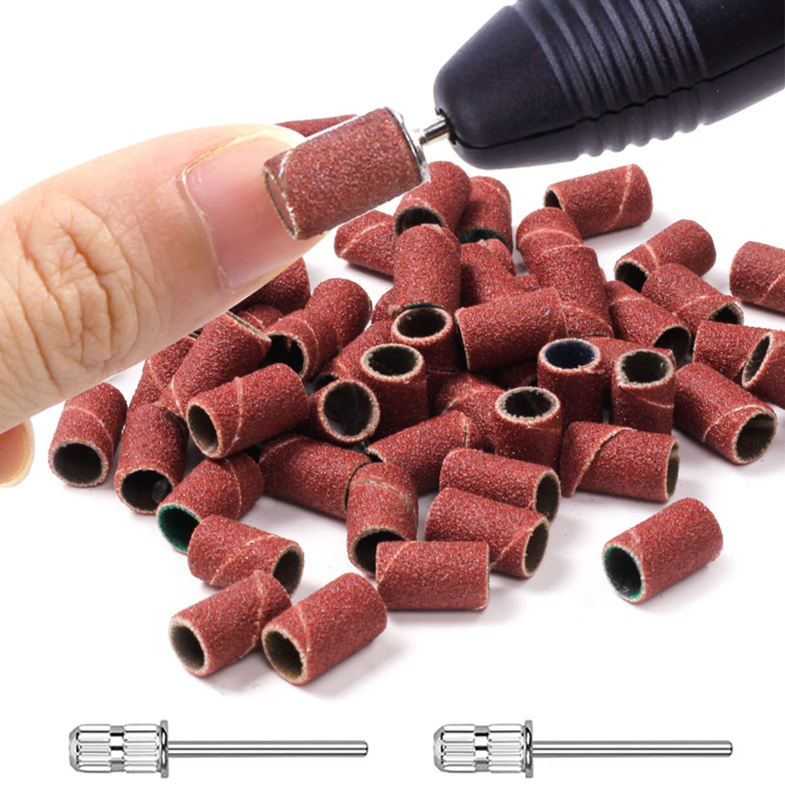 100 Piezas Bandas de Lijado 180# de Uñas para Manicura y Pedicura, Lijar, Pulir, Quitar Armaduras, con 2 Brocas de Uñas